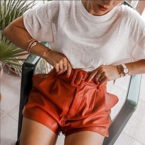 Zara Faux Leather shorts with Belt Orange Blogger
